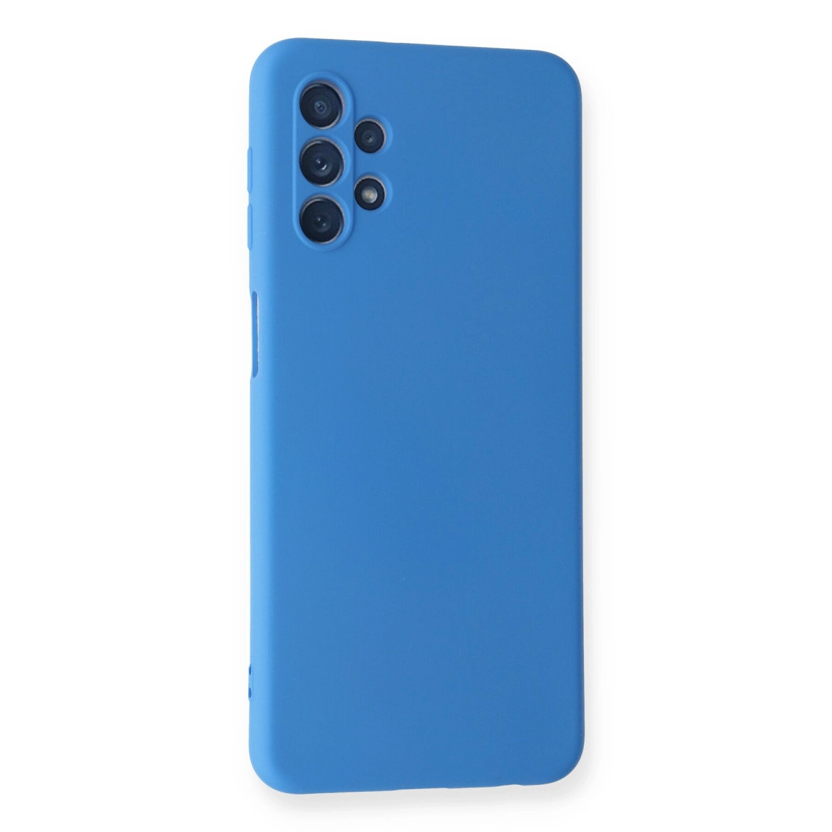 Arkada dört kamera lensli mavi telefon kılıfı.