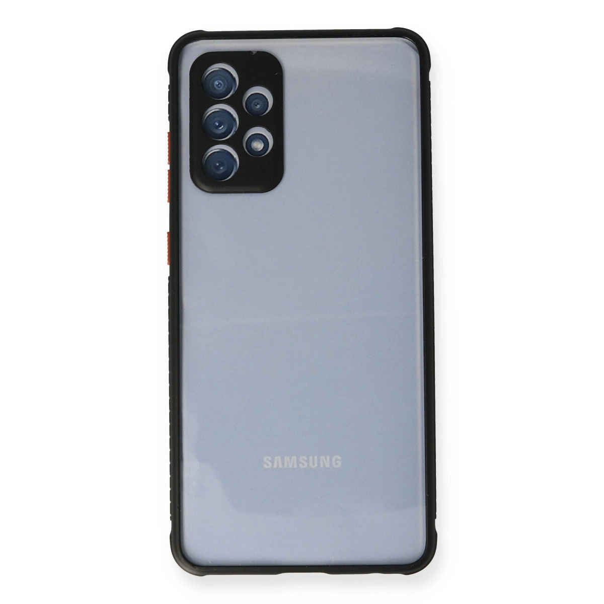 Kamera modülü ve logosu olan gri Samsung telefonun arkası.