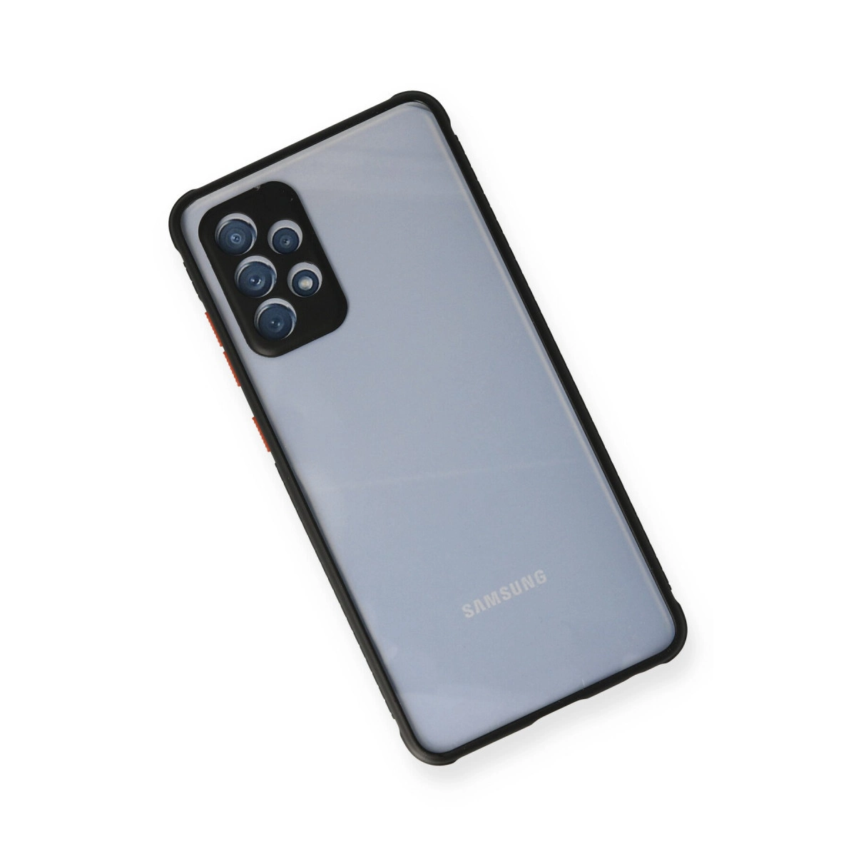 Siyah kasalı ve kamera modüllü açık mavi Samsung akıllı telefon.