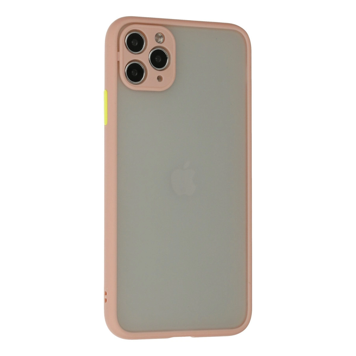 Mat arka ve kamera modülüne sahip pembe iPhone kılıfı.