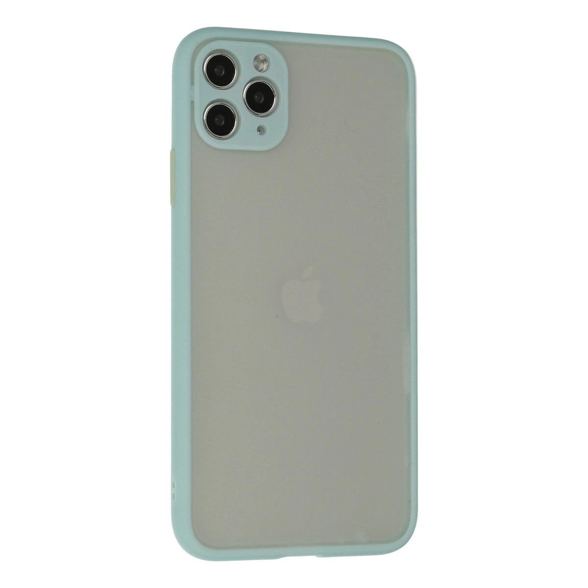 Üç kameralı ve Apple logolu açık yeşil telefon kılıfı.