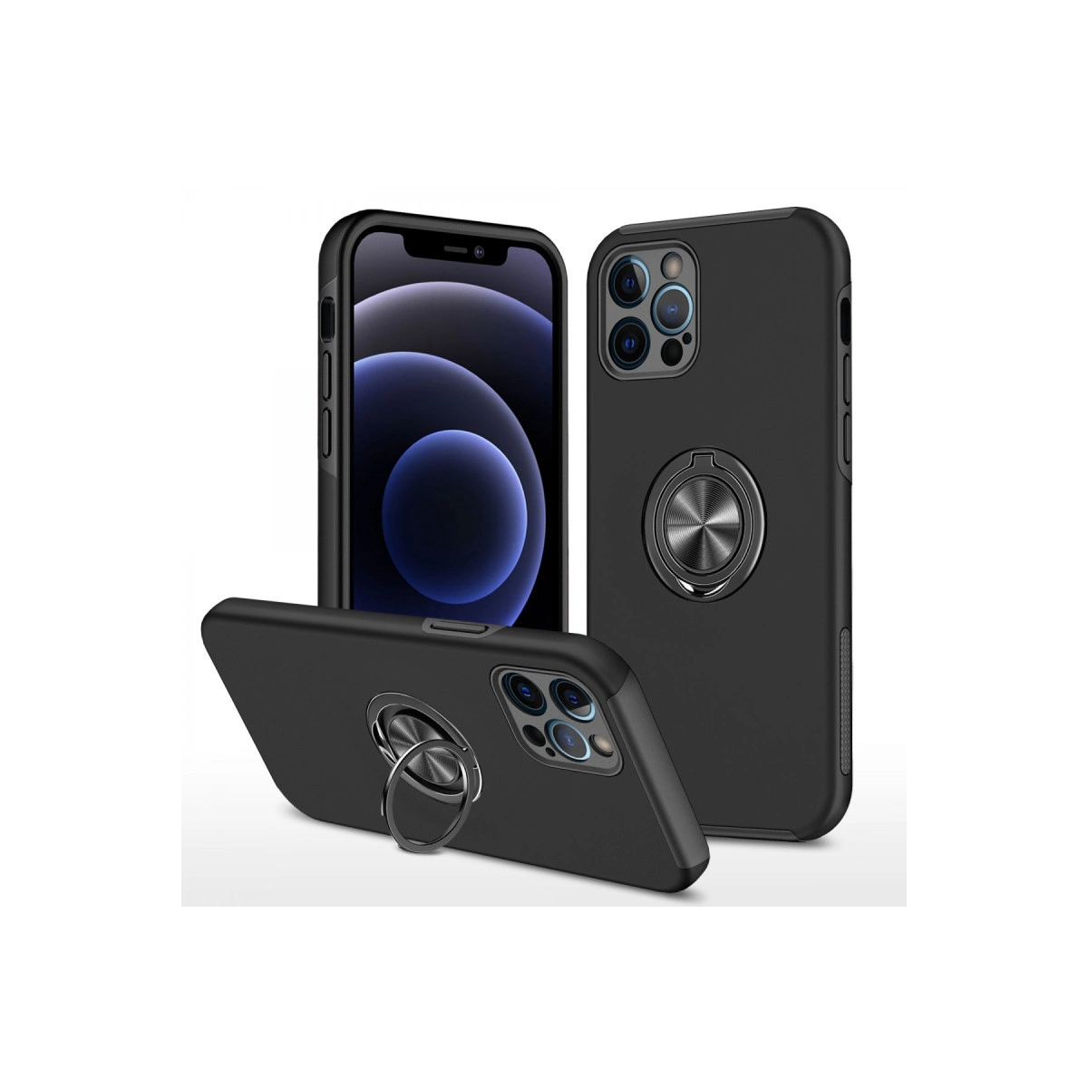 NEWFACE iPhone 12 Pro Max Uyumlu Elit Yüzüklü Kapak Telefon Kılıfı Siyah