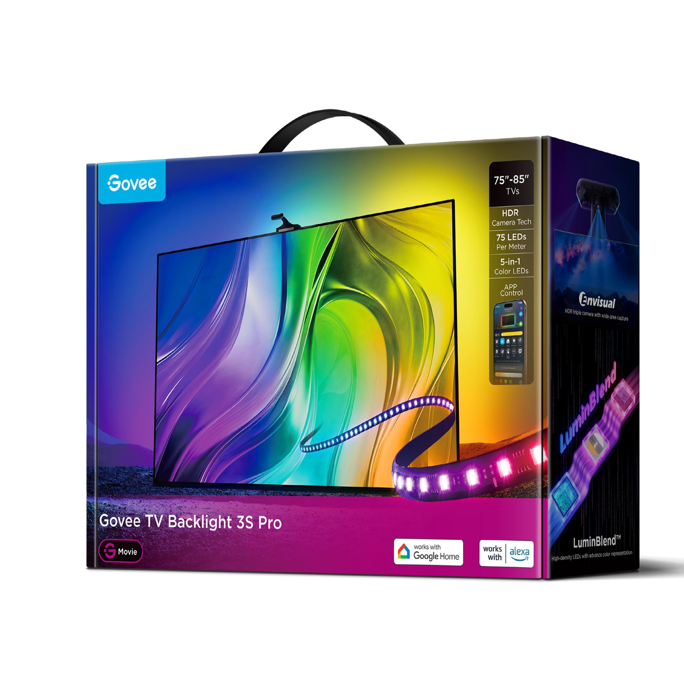 Emballage Govee TV Backlight 3S Pro montrant un dégradé et une bande LED.
