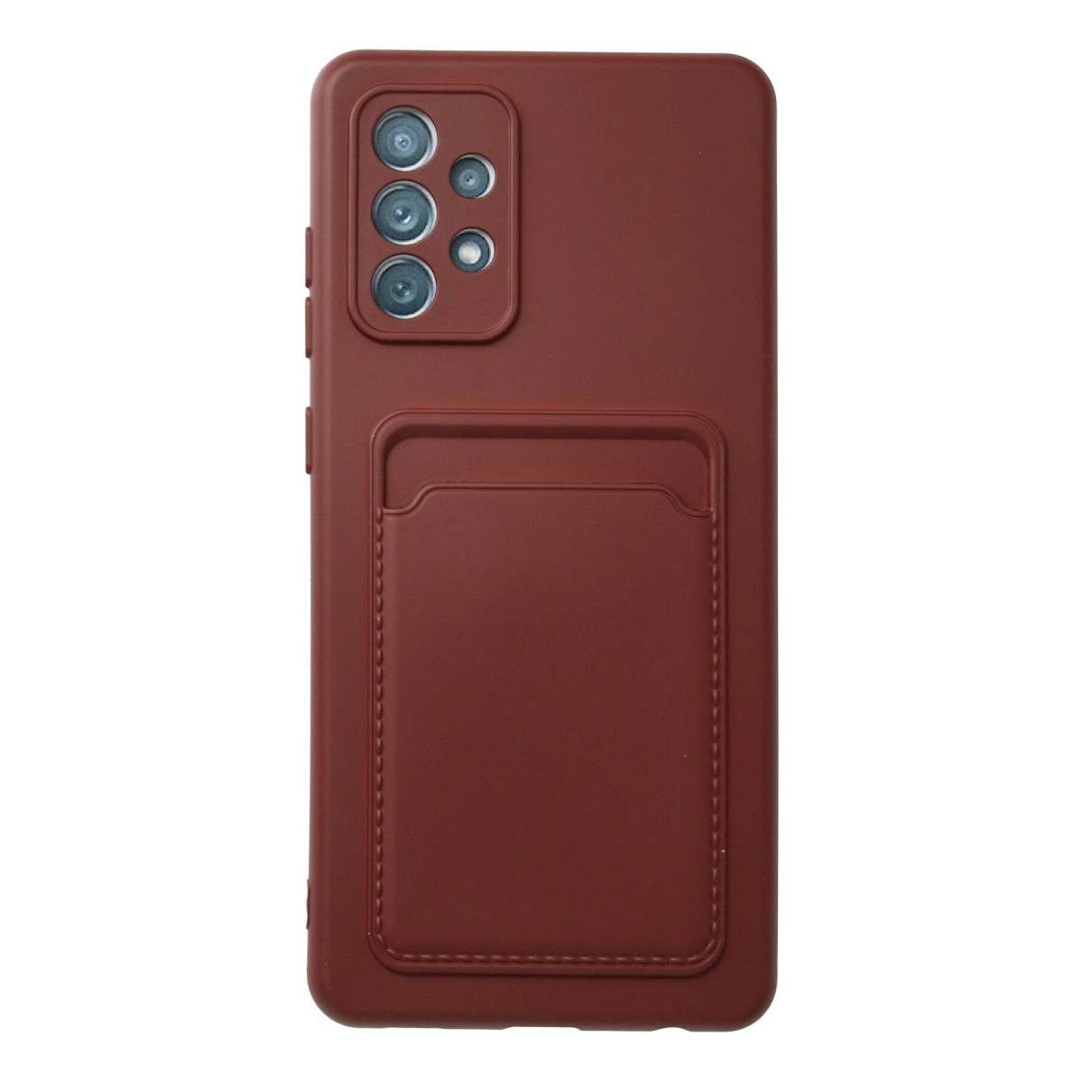 Kart yuvalı ve kamera kesimli kırmızı telefon kılıfı.