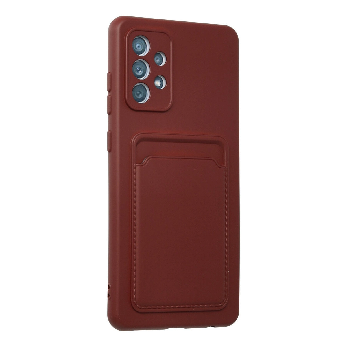 Kart bölmeli ve kamera kesimli kırmızı telefon kılıfı.