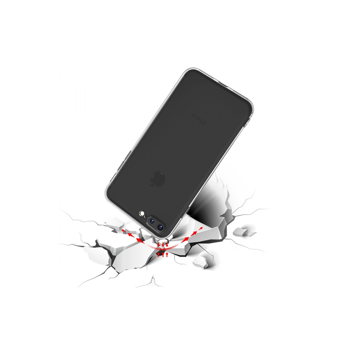 Kılıflı siyah iPhone çatlak bir yüzeye düşüyor.