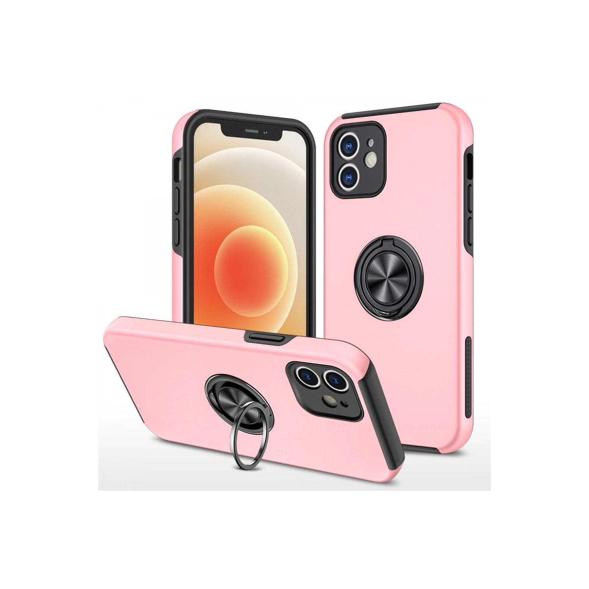 NEWFACE iPhone 12 Uyumlu Elit Yüzüklü Kapak Telefon Kılıfı Pembe