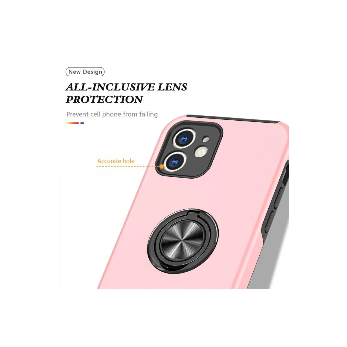 Kamera lens korumalı ve halka tutuculu pembe telefon kılıfı.