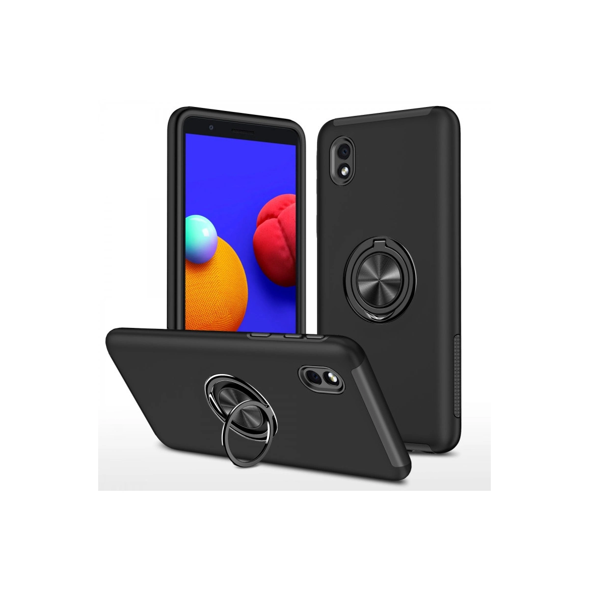 Halka tutuculu siyah telefon kılıfları, beyaz arka plan üzerinde.