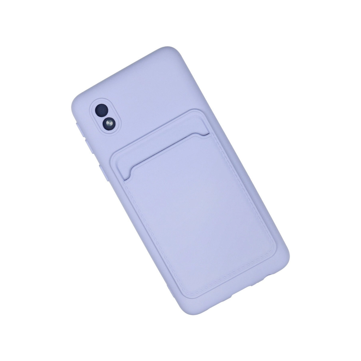 Lavanta rengi kartlıklı telefon kılıfı, beyaz zeminde izole edilmiş.