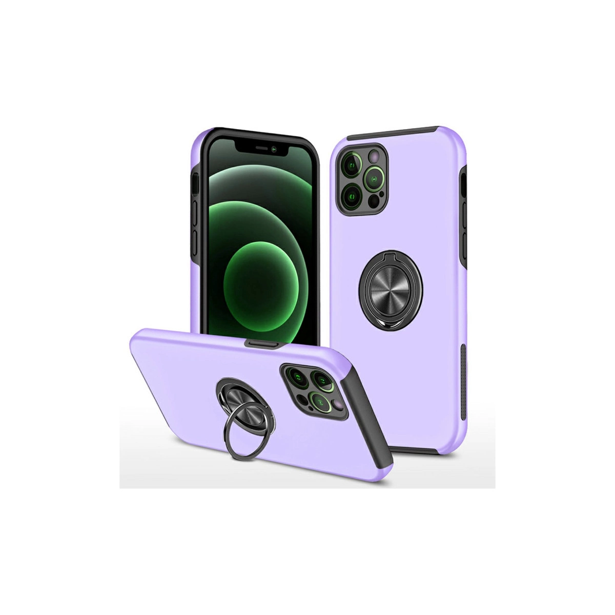 Halka tutuculu ve kamera kesimli üç mor telefon kılıfı.