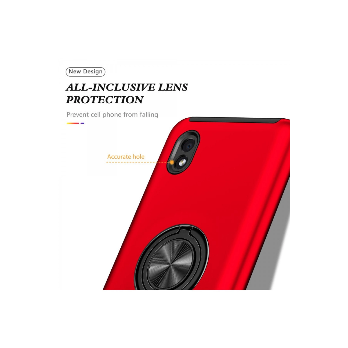 Kırmızı telefon kılıfı lens ve halka tutucu. Hassas delik.