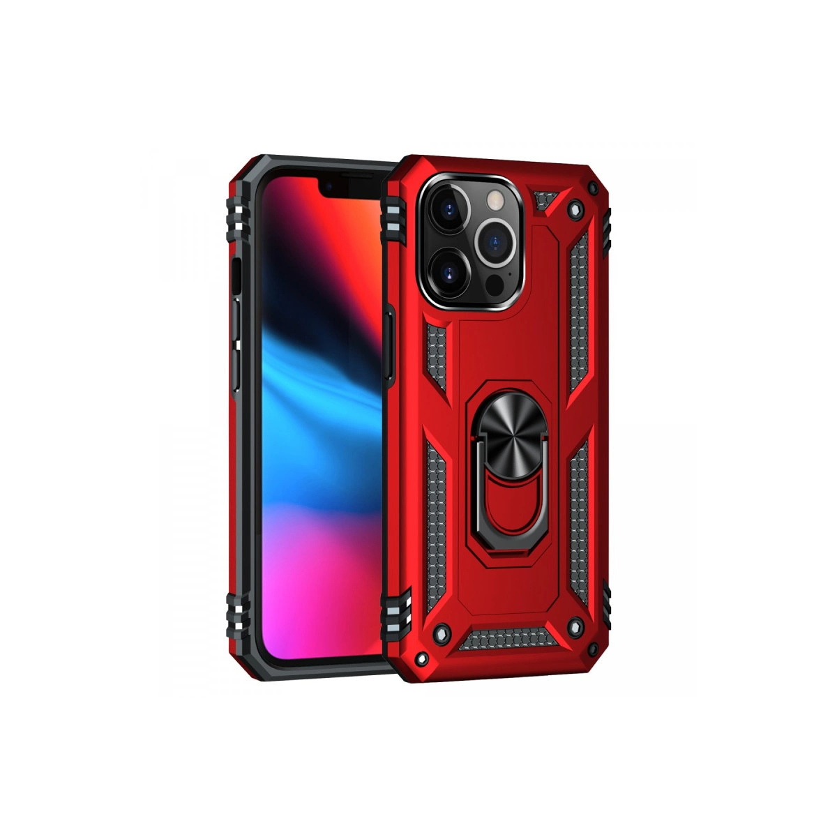 NEWFACE iPhone 14 Pro Uyumlu Sofya Yüzüklü Silikon Kapak Telefon Kılıfı Kırmızı