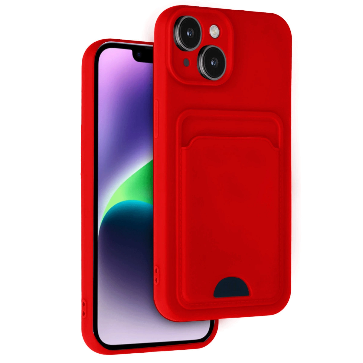 NEWFACE iPhone 14 Uyumlu Kelvin Kartvizitli Silikon Telefon Kılıfı Kırmızı