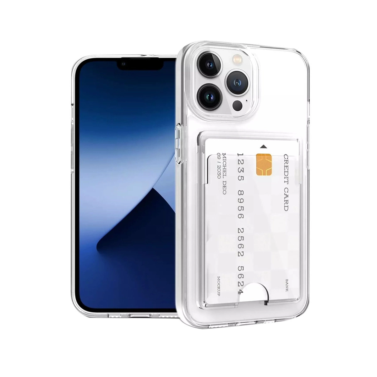NEWFACE iPhone 14 Pro Max Uyumlu Kart Silikon Telefon Kılıfı Şeffaf