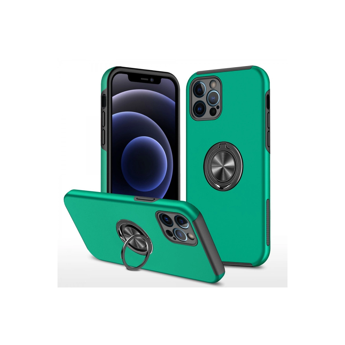 NEWFACE iPhone 12 Pro Max Uyumlu Elit Yüzüklü Kapak Telefon Kılıfı Yeşil
