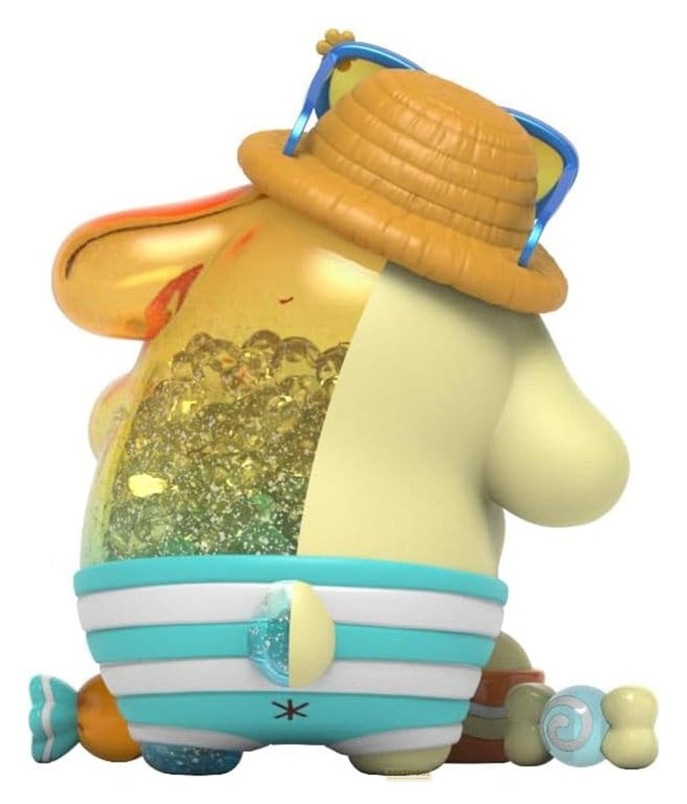Eine gelbe Figur mit Hut und Sonnenbrille, teils gefüllt mit Glitzer.