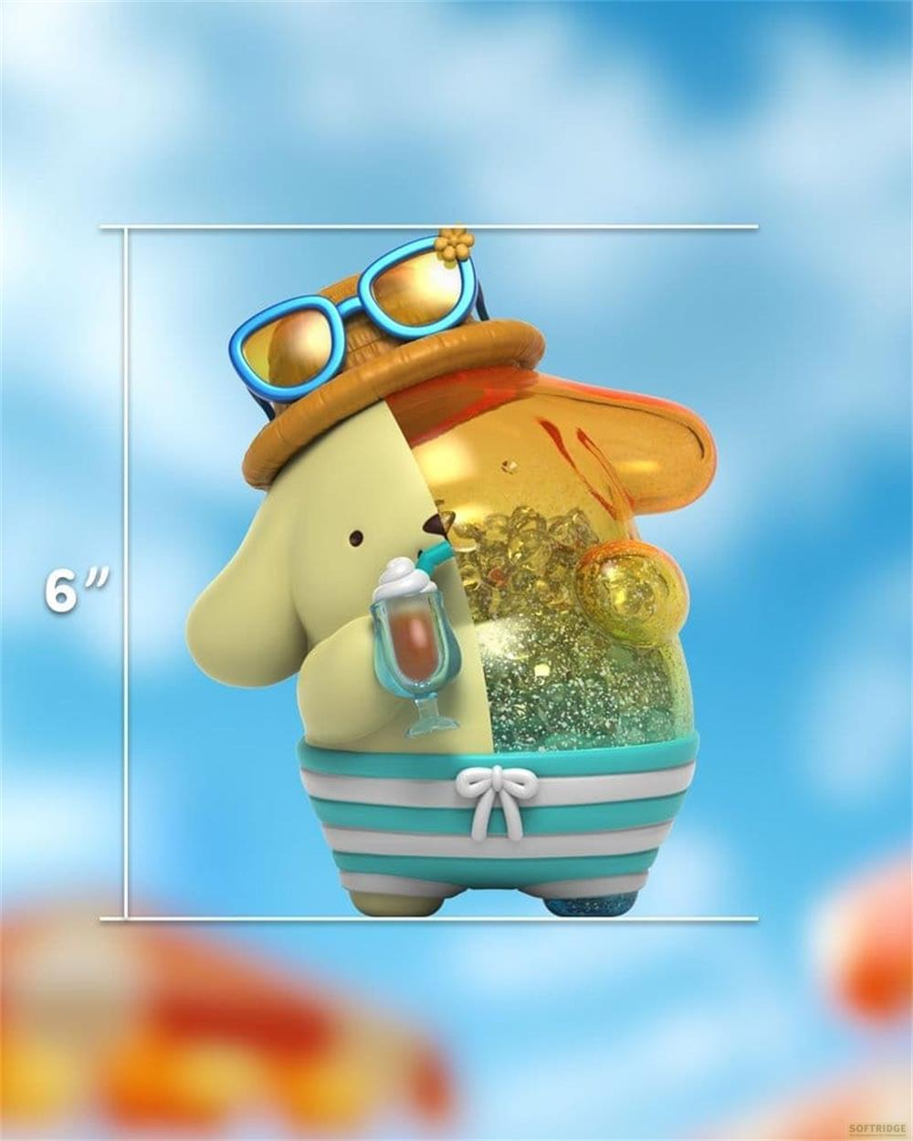 Eine 6-Zoll-Figur mit Sonnenbrille und Hut trinkt ein Getränk.