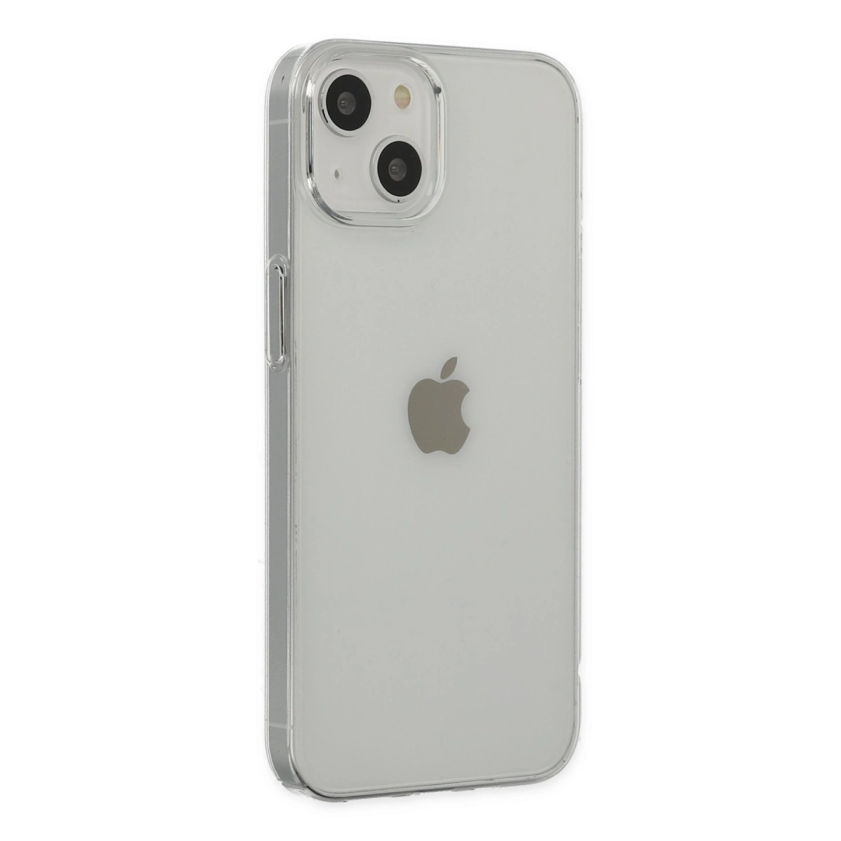 İki kameralı ve Apple logolu iPhone için şeffaf koruyucu kılıf.