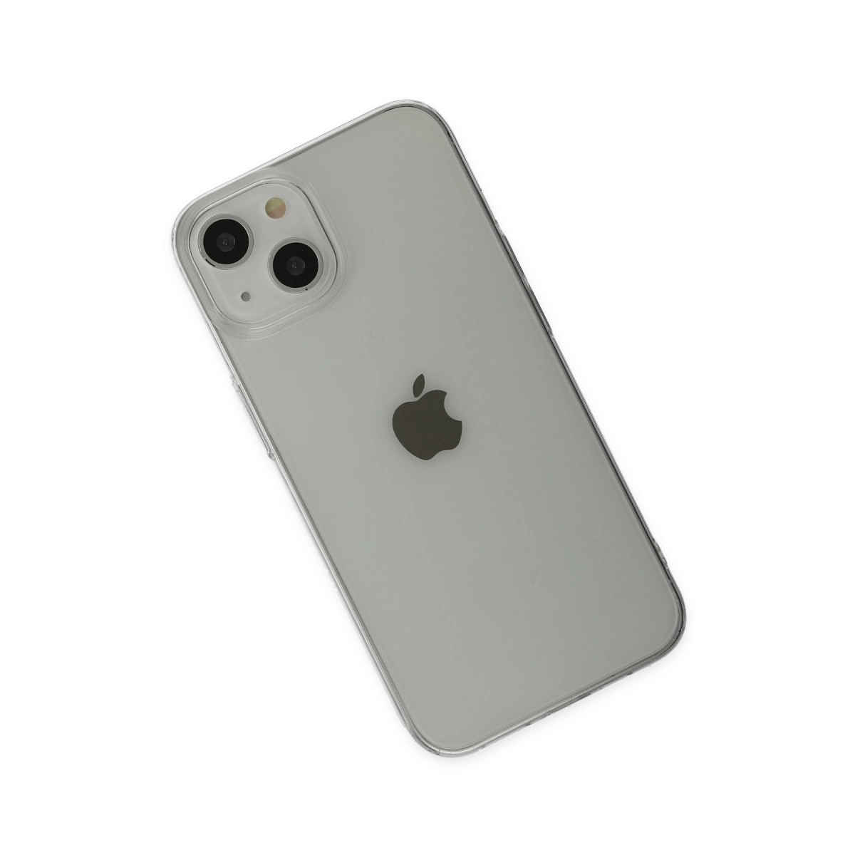 Elma logosu ve iki kamerası olan gümüş iPhone arka yüzü.