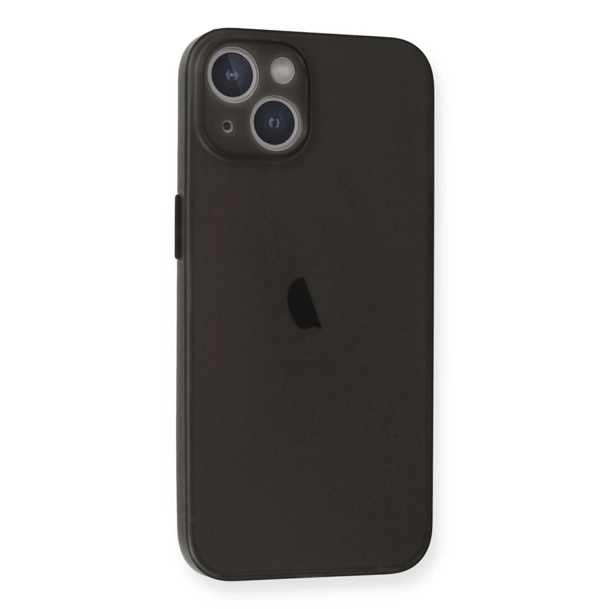 Arkada çift kamera sistemine sahip koyu renkli bir iPhone.