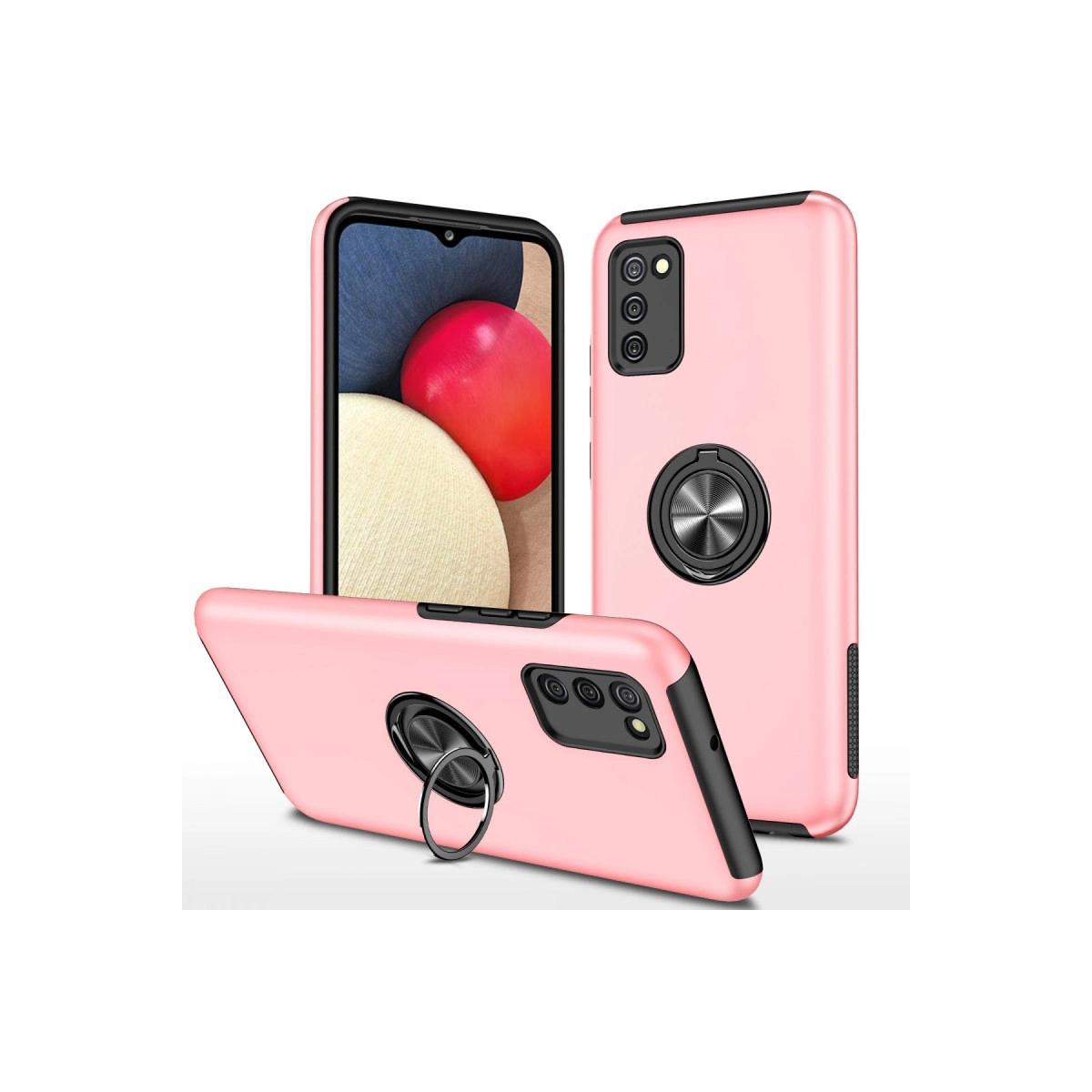 NEWFACE Samsung Galaxy A02s Uyumlu Elit Yüzüklü Kapak Telefon Kılıfı Pembe