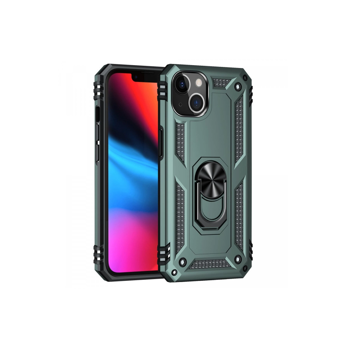 NEWFACE iPhone 14 Plus Uyumlu Sofya Yüzüklü Silikon Kapak Telefon Kılıfı Yeşil