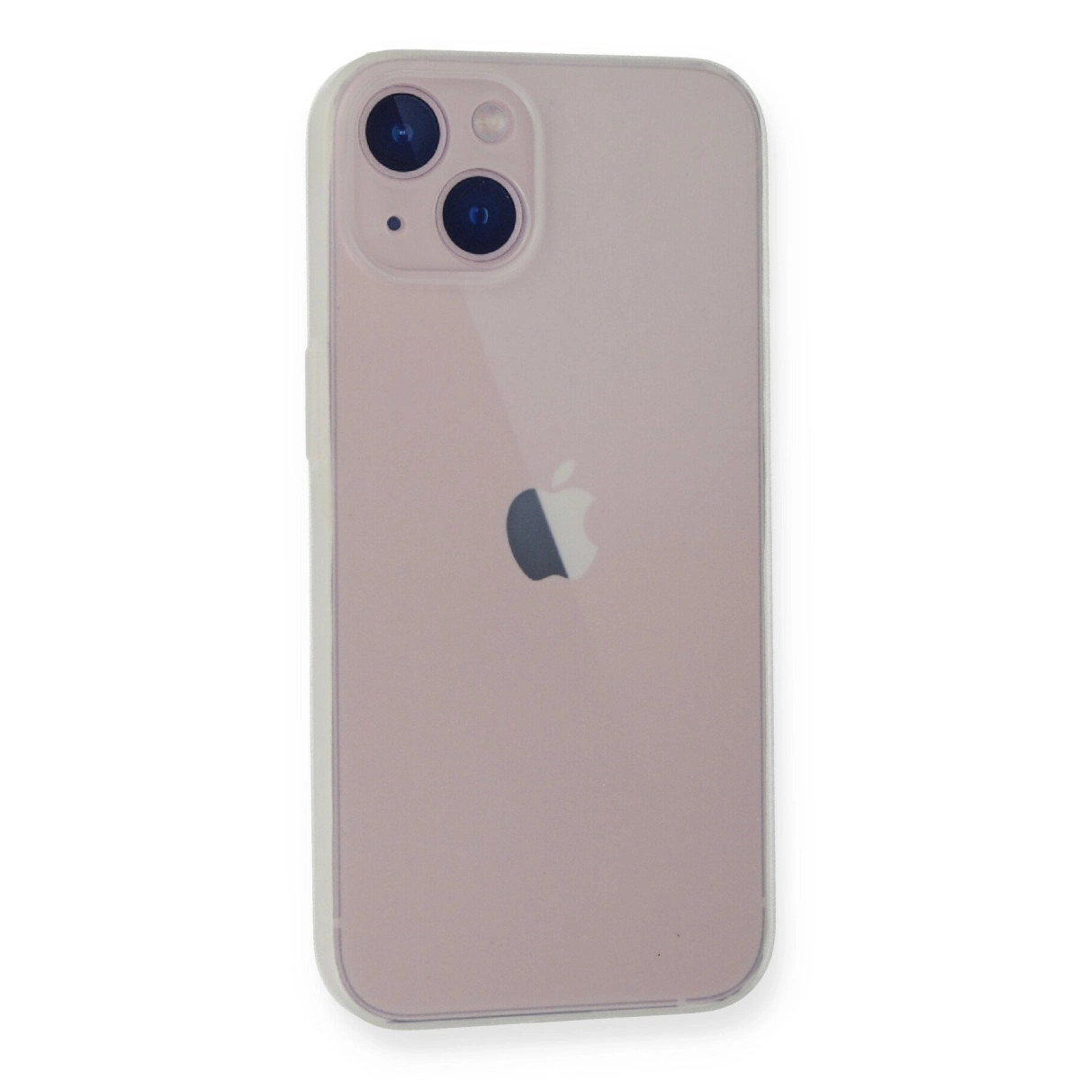 Çift kameralı ve Apple logolu açık pembe iPhone'un arkası.