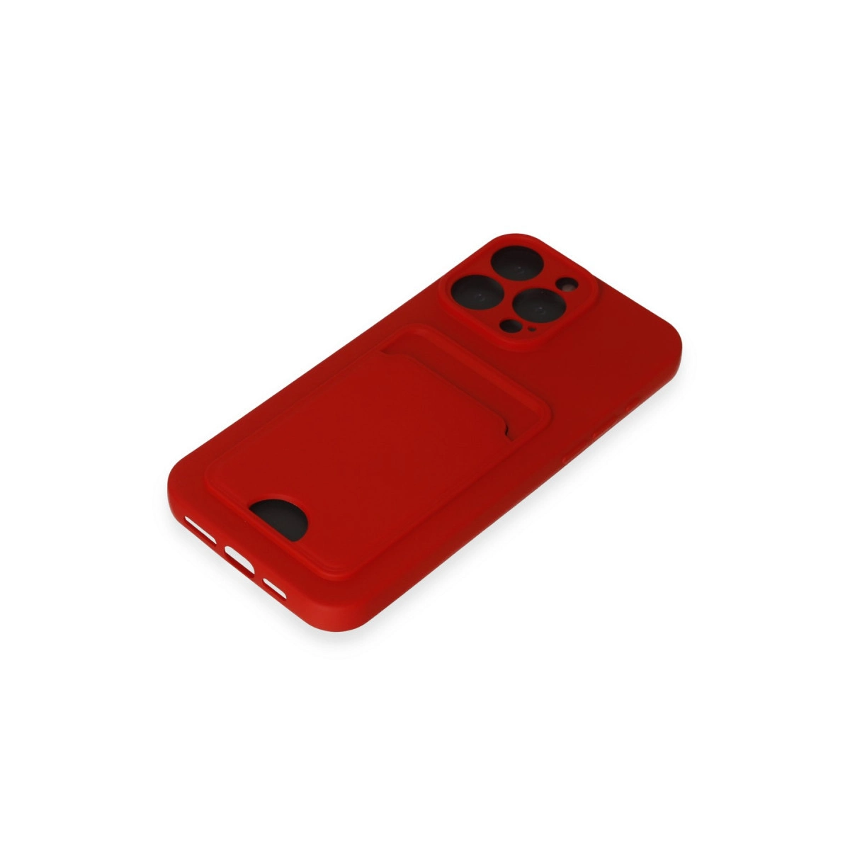 Kamera kesimli, kart yuvalı kırmızı telefon kılıfı.