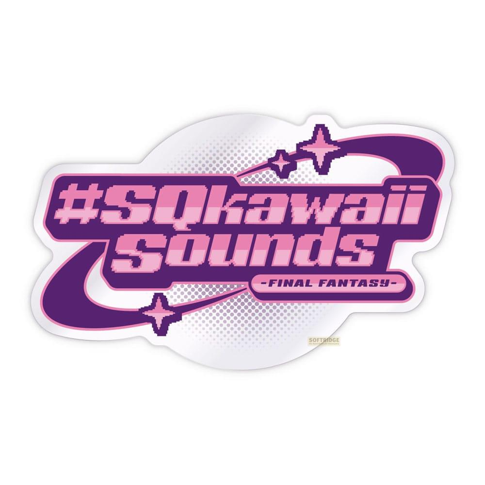 Aufkleber mit #SQkawaii Sounds und Final Fantasy in Lila und Rosa.