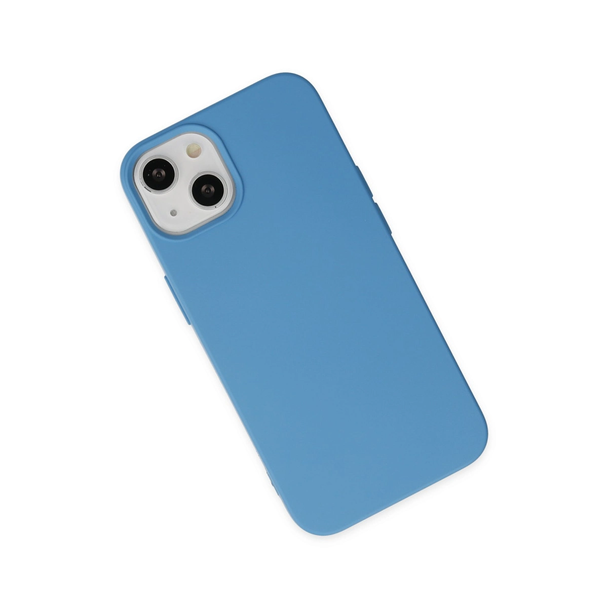 Beyaz zeminde iki kamera lensli mavi telefon kılıfı.
