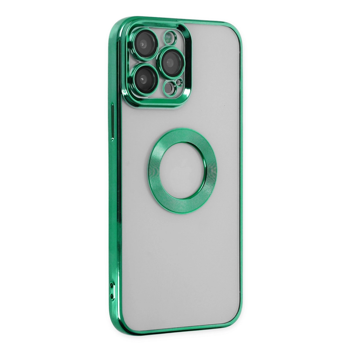 Dört kamera lensli ve halkalı yeşil telefon kılıfı.