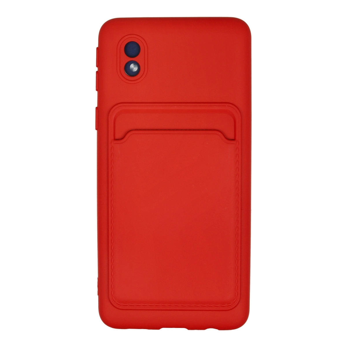 Kamera kesimli, kart bölmeli kırmızı telefon kılıfı.
