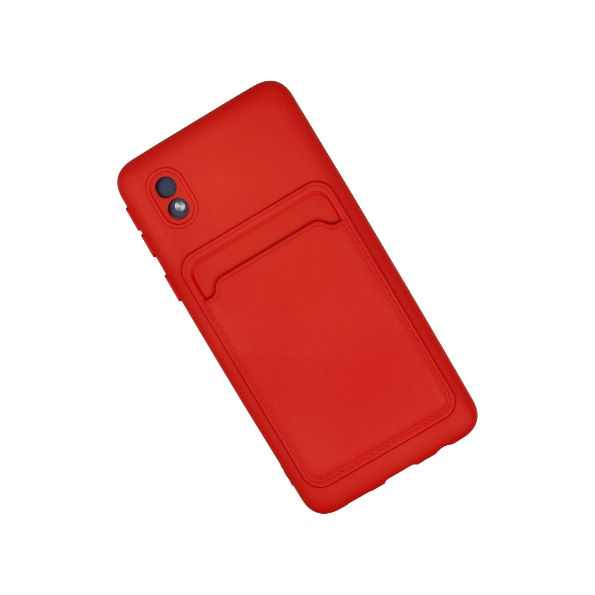 Kartlıklı kırmızı telefon kılıfı, beyaz üzerinde izole edilmiş.