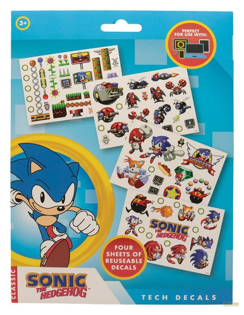 Sonic the Hedgehog Aufkleber mit Charakteren auf vier Blättern.