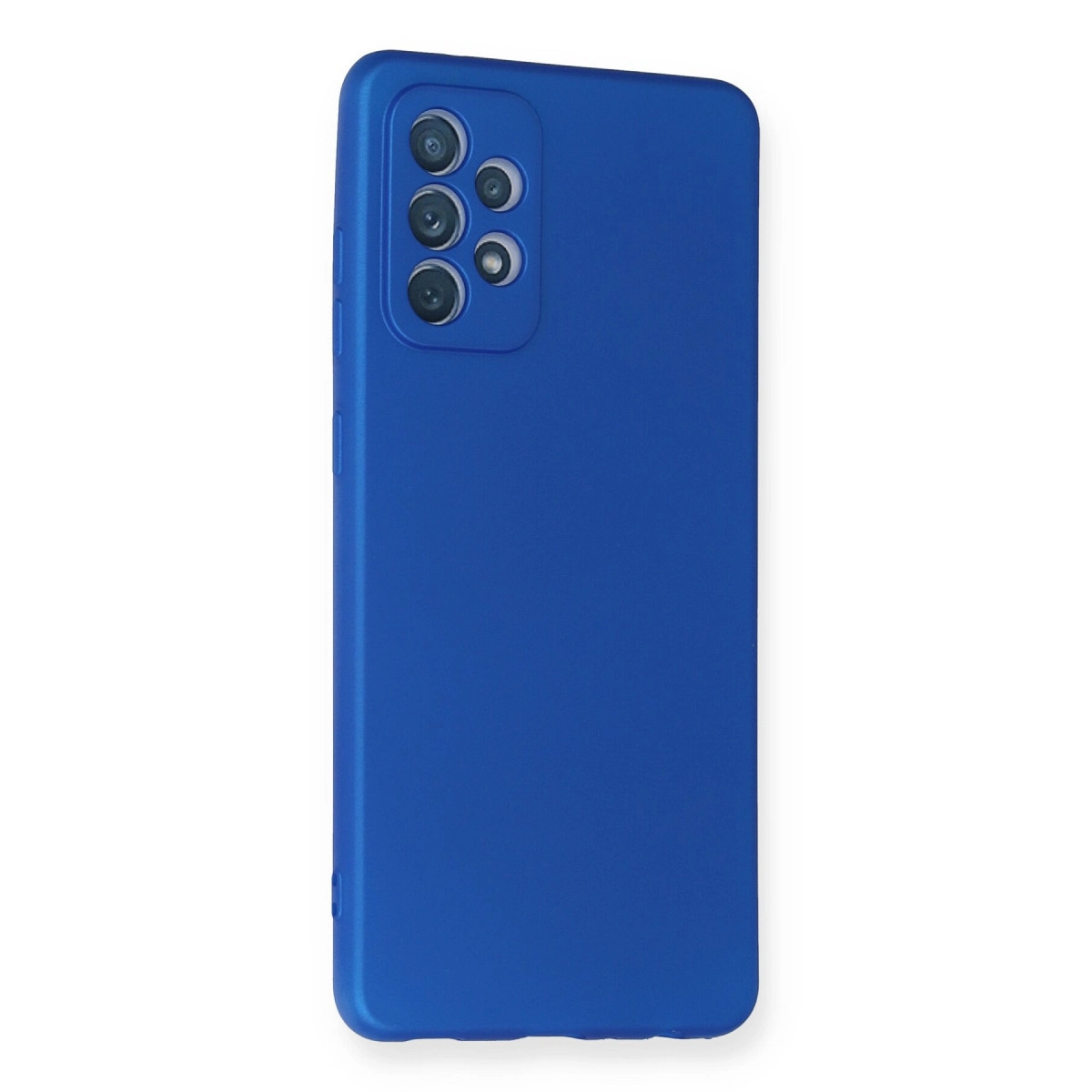Arkada dört kamera lensi olan mavi telefon kılıfı.