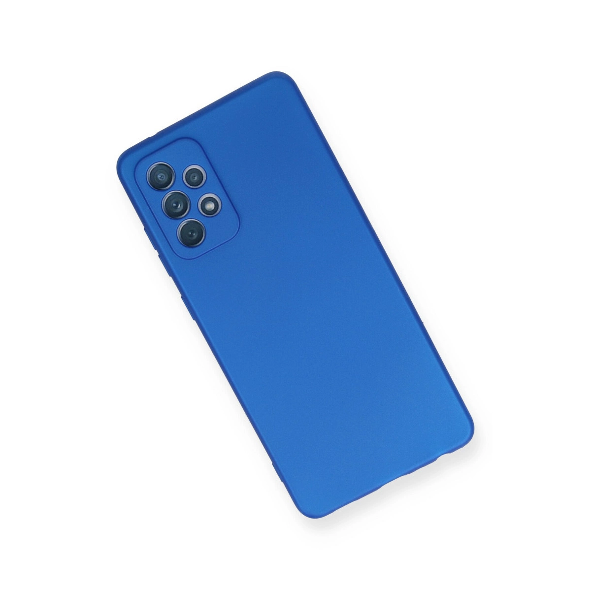Beyaz arka plan üzerinde arka kamera dizilimine sahip mavi bir telefon.
