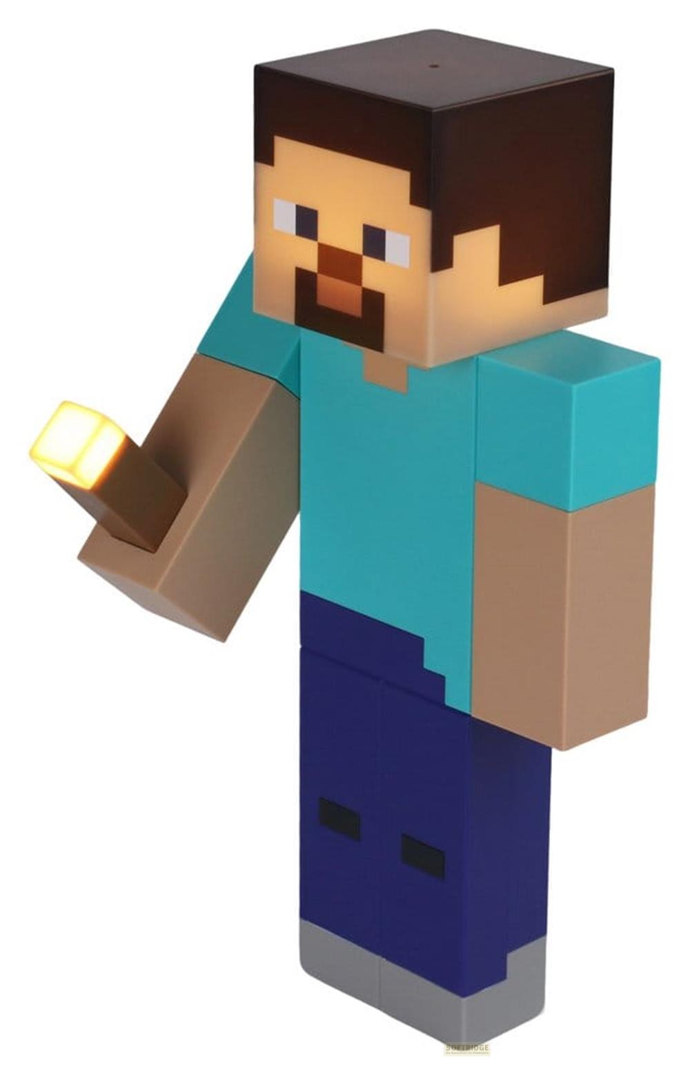 Minecraft-Figur mit leuchtender Fackel.