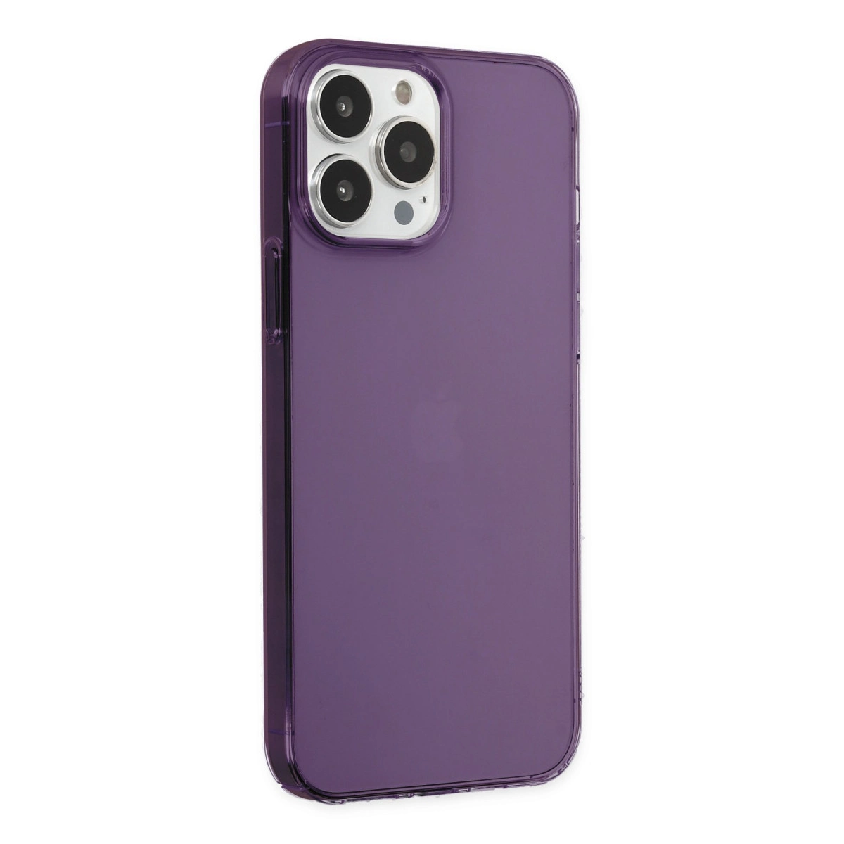Arkada üç kamerası olan mor bir iPhone kılıfı.