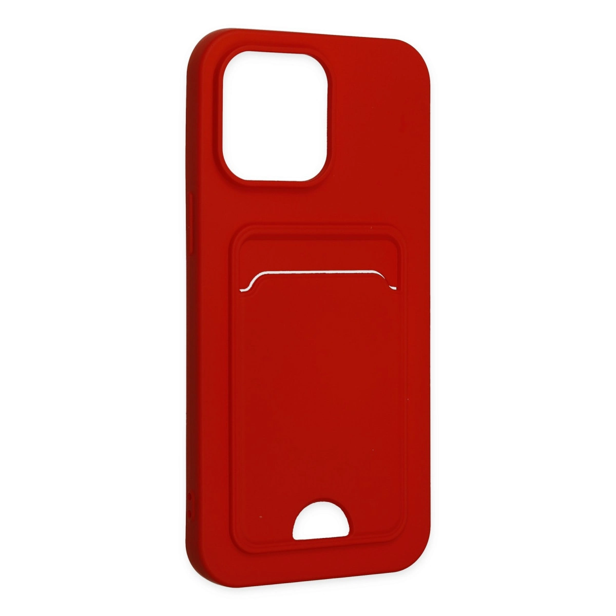 Kamera oyuntulu, kart bölmeli kırmızı telefon kılıfı.