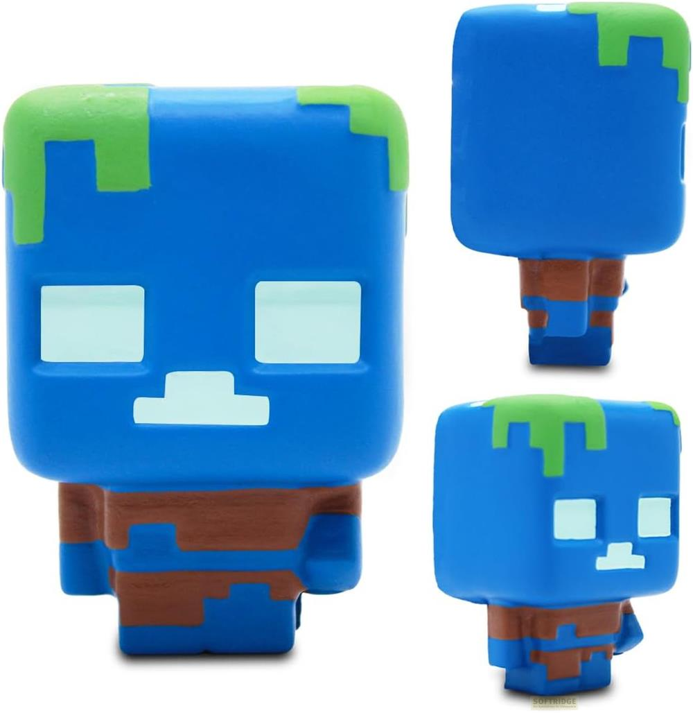 Ein blauer Minecraft-Charakter mit grünen Akzenten und braunen Armen.