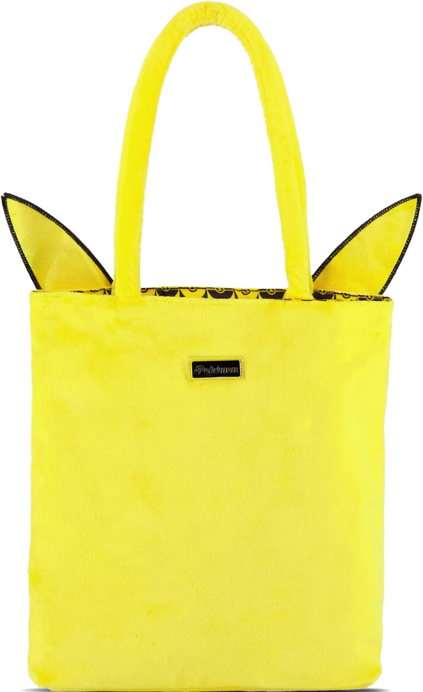 Eine gelbe Plüschtasche mit Pikachu-Ohren und einem Pokémon-Logo.