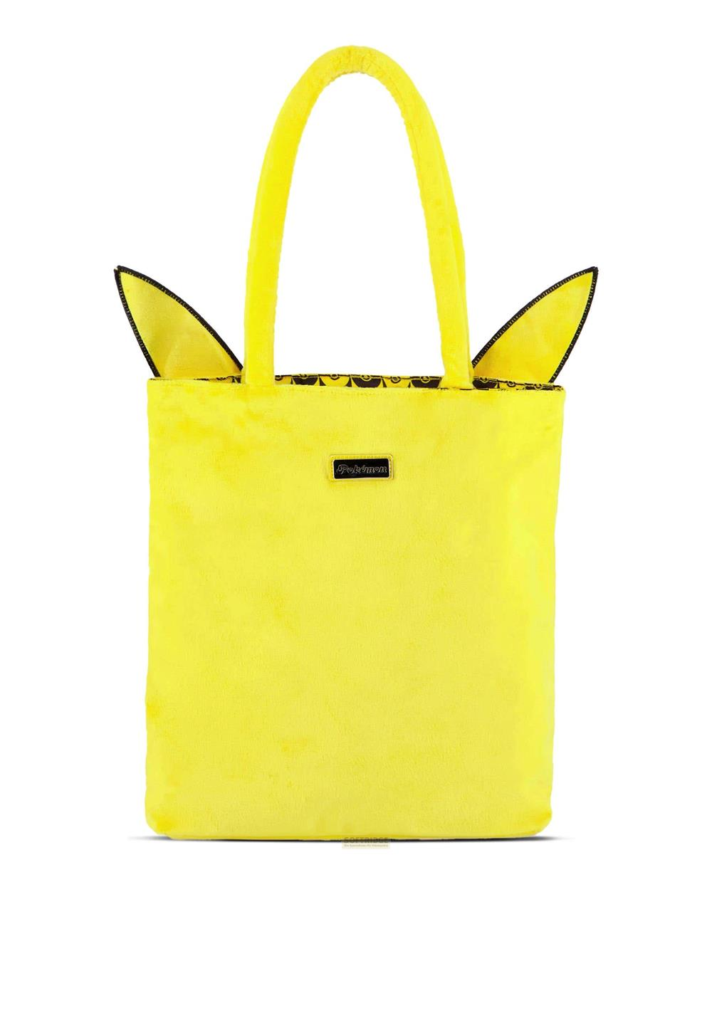 Gelbe Stofftasche mit Pikachu-Ohren und einem Pokémon-Logo.
