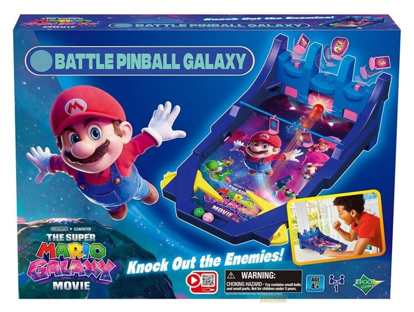 Super Mario Ballspiel mit Figuren und Spielfeld in Weltraum-Thema.