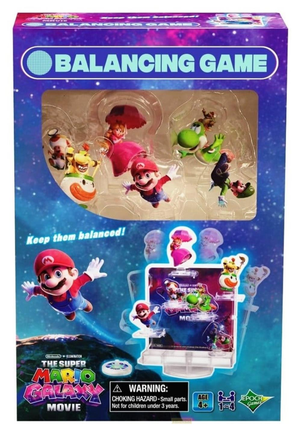 Super Mario Balancing Game Box mit Figuren von Mario, Peach, Yoshi und Toad.