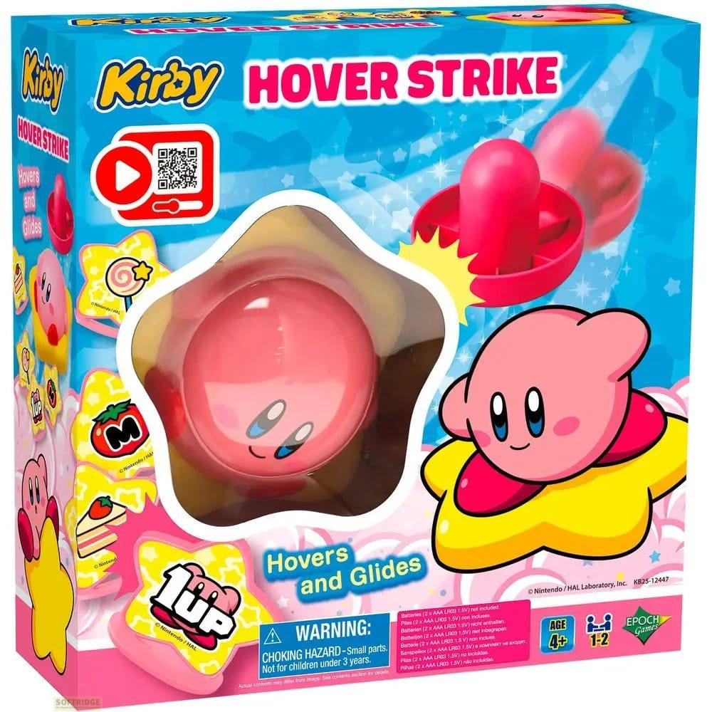 Kirby Hover Strike Spielzeugverpackung mit Kirby-Figur und einem roten Hover-Ball.