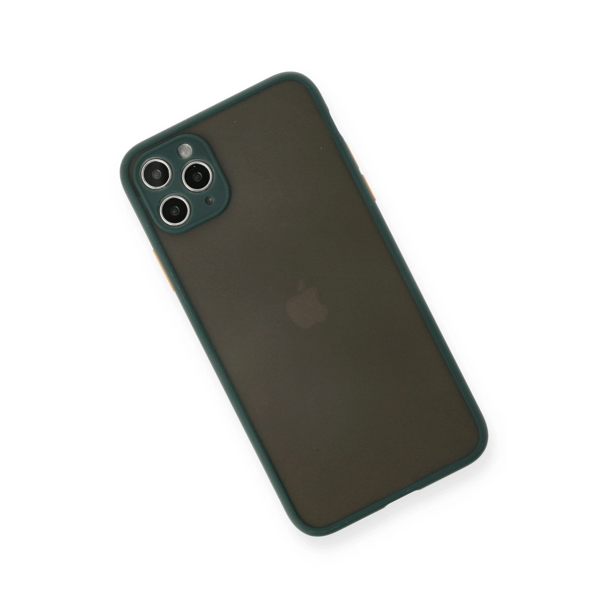 Üç kameralı, Apple logolu koyu kahverengi telefon beyaz zeminde.