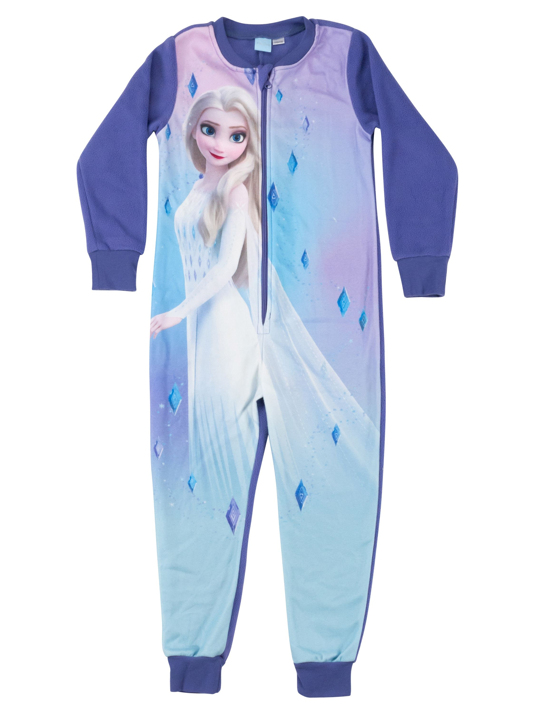 Ein Onesie mit Elsa aus Frozen, blauen und lila Diamanten.