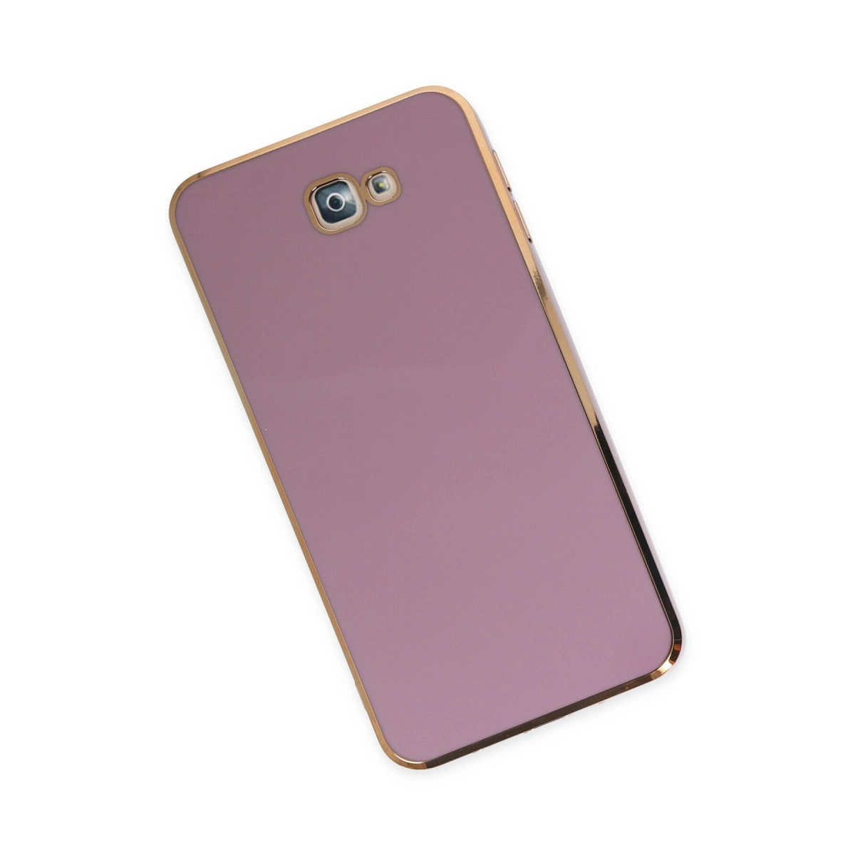 Altın çerçeveli, arkasında iki kamerası olan pembe bir akıllı telefon.