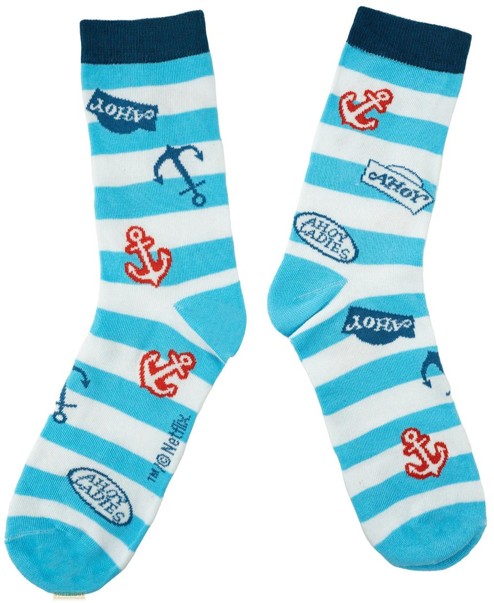 Calcetines a rayas azules y blancas con anclas y 